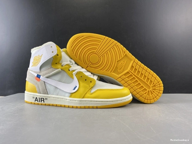 MaikeSneakers Powder Jordan 1 Dark Air NRG White Off-White x AQ0818-149 Yellow-Cone 0812